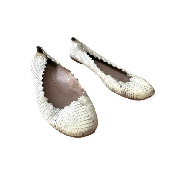 Chloe Lauren Ballet Ballerina Flats, in white snake, Scalloped edge, Size 39 - Picture 4 of 11